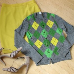 J. Crew Argyle Sweater Wool Cashmere Cardigan Grey